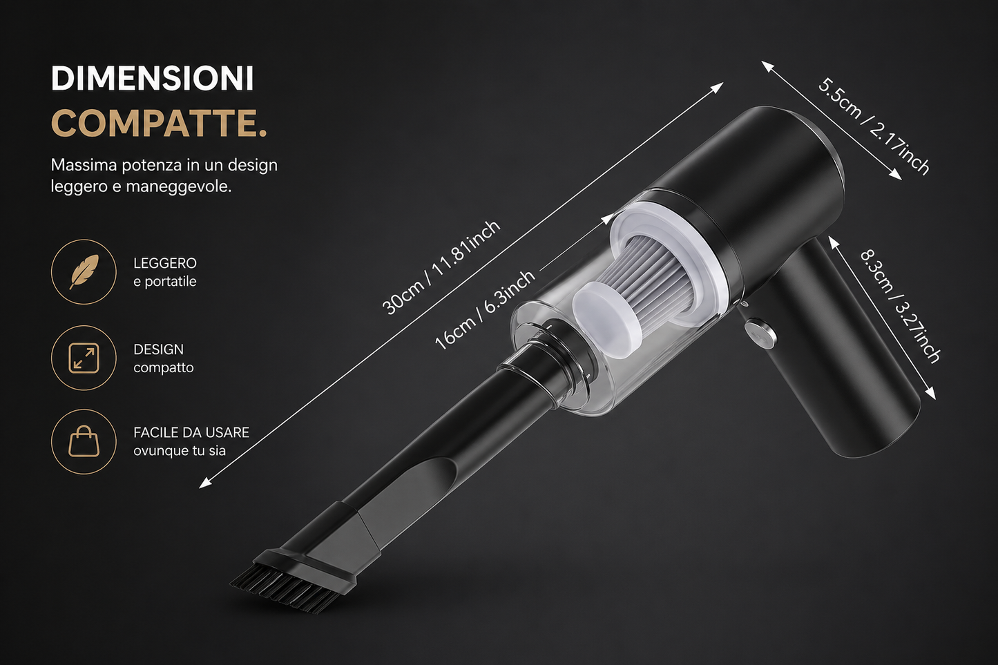 CleanDrive Mini™ – Aspirapolvere Auto Potente e Portatile